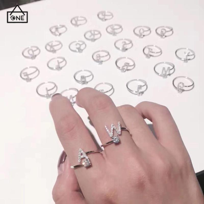 COD❤️Cincin Model Terbuka Desain 26 Huruf Bahan Alloy Aksen Berlian Imitasi Untuk Wanita-A.one