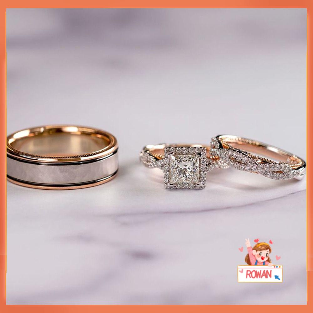 R-flower Cincin Berlian Aksesoris Perhiasan Fashion 3pcs Wedding Bands