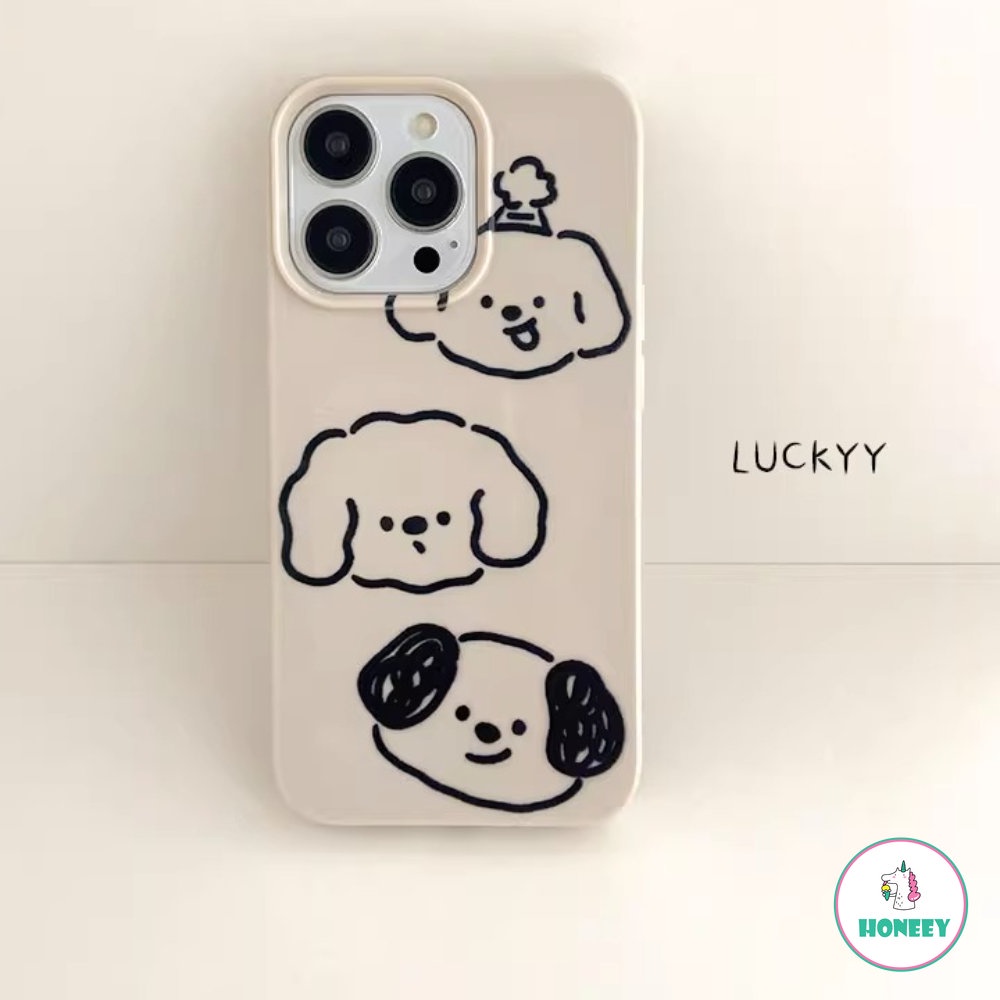 IPHONE Simple Lines Puppy Case Kompatibel Untuk Iphone11 12 13 14 Pro Max 12 Pro Lembut Shockproof Graffiti Hewan Pelindung Cover