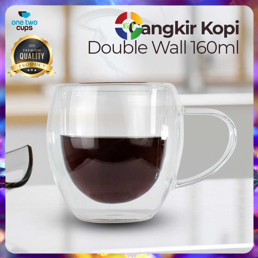 Cangkir Kopi Anti Panas Double Wall Glass Round 160 ml Transparent