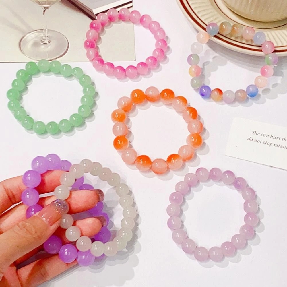 Wanita Pria Es Transparan Gradien Manik-Manik Gelang Unisex Bodhi Rosario Beads Tangan String Imitasi Giok Beruntung Adjustable Peregangan Gelang Populer Perhiasan Aksesoris