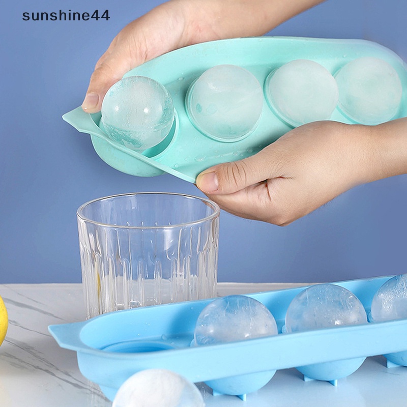 Sunshine 1Pc 4cav Aksesoris Dapur Silikon Cetakan Es Batu DIY Ice Ball Maker Tools ID