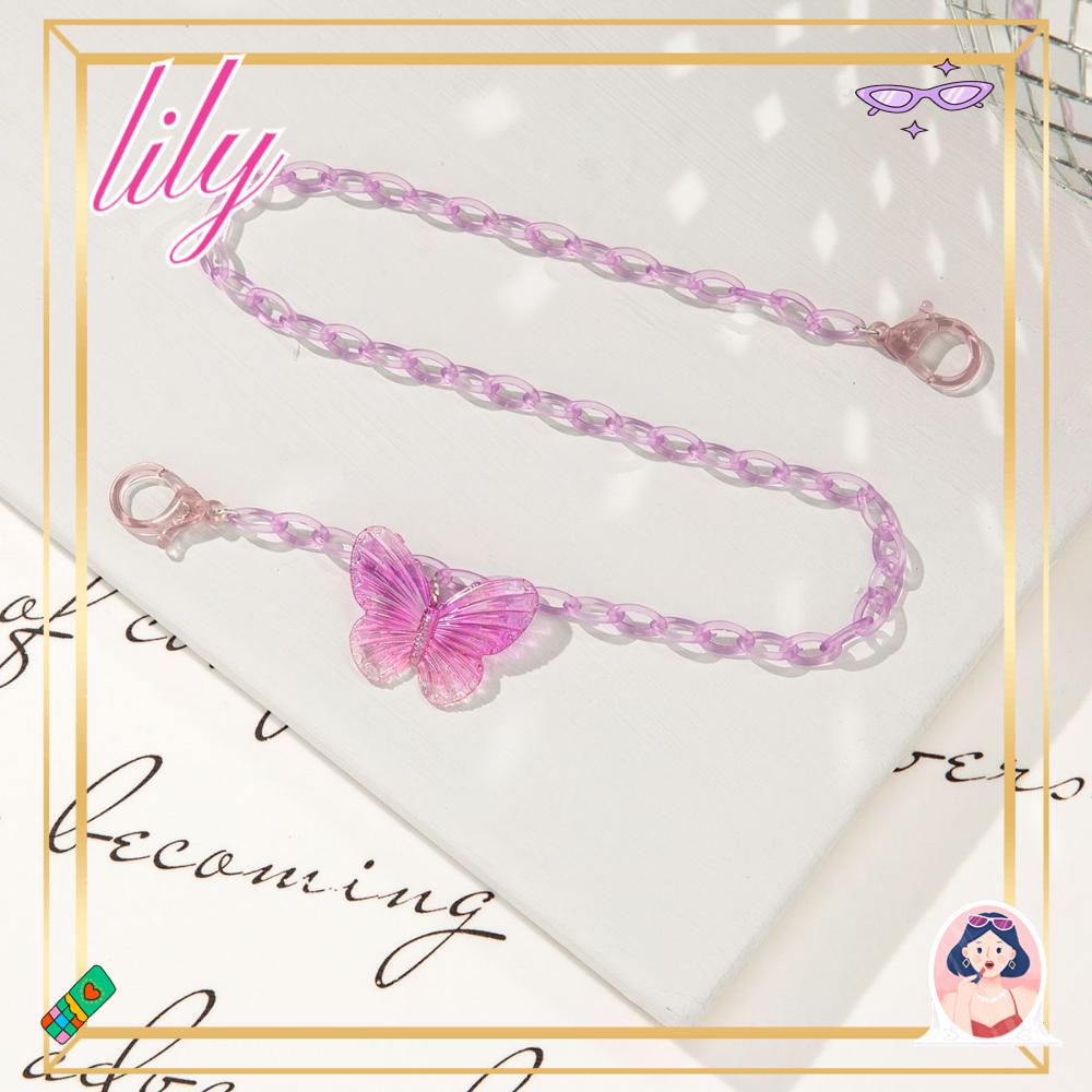 Lily Rantai Akrilik Anak Kids Necklace Butterfly Colorful Lanyard Holder