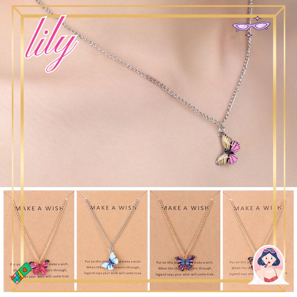 Lily Butterfly Necklace Hadiah Perhiasan Aksesoris Kalung Korea