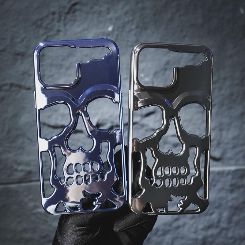 IPHONE Casing Ponsel Keren Berongga Tengkorak Logam Electroplated Cocok Untuk Iphone14 13 12 11 Pro Max 14Plus Skeleton Glossy Phone Case