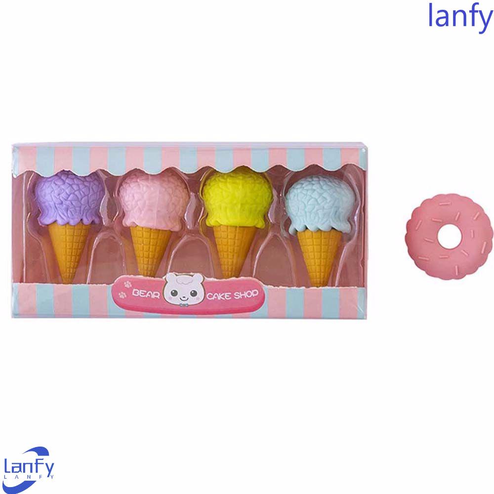 Lanfy Eraser Hadiah Anak Sketsa Lukisan Novelty Dessert Shape Eraser Lollipop Popsicle Perlengkapan Sekolah Ice cream Erasers Set