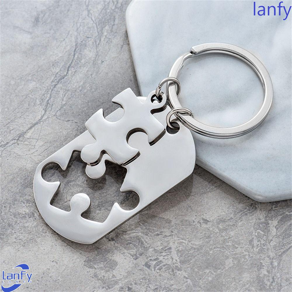 Lanfy Gantungan Kunci Kucing Lucu Indah Stainless Steel Keyring Hadiah Sahabat Kekasih Liontin Puzzle Kucing Keychain