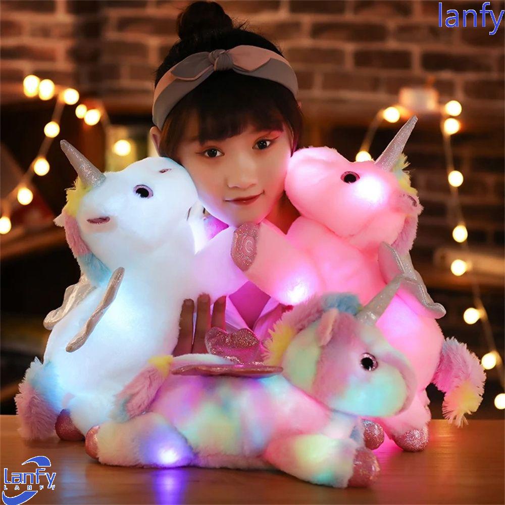 Lanfy LED Unicorn Boneka Mainan Warna-Warni 38 cm Boneka Binatang Glowing Boneka Mainan Dekorasi Unicornio Kuda Mainan