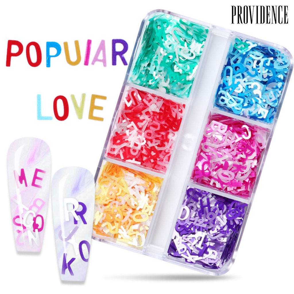 Providence 6kisi Manicure Glitter Aman Portabel PET Cahaya Matte26Payet Huruf Inggris Untuk Perempuan