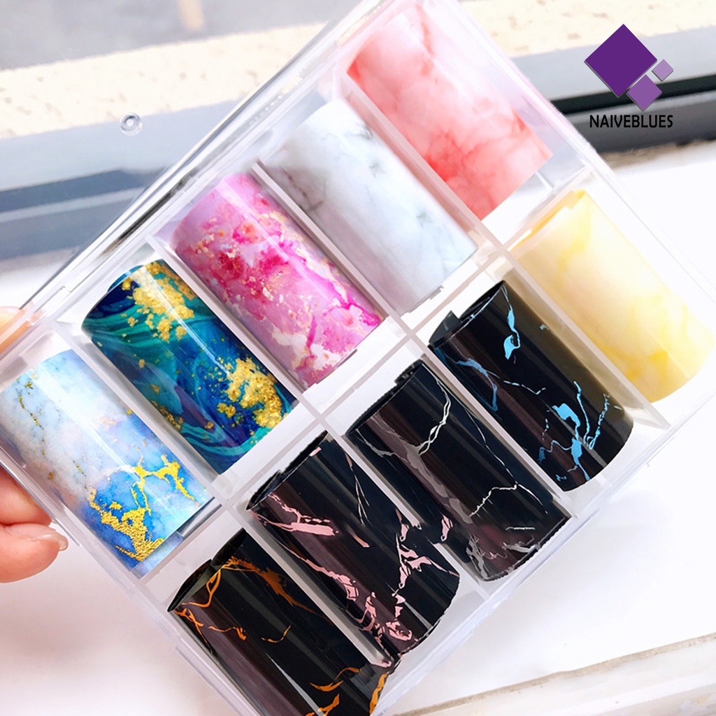 [naiveblues] 10roll/box Stiker Kuku Multicolor Print Manicure Aksesoris Dipoles Kuku Decals Wanita