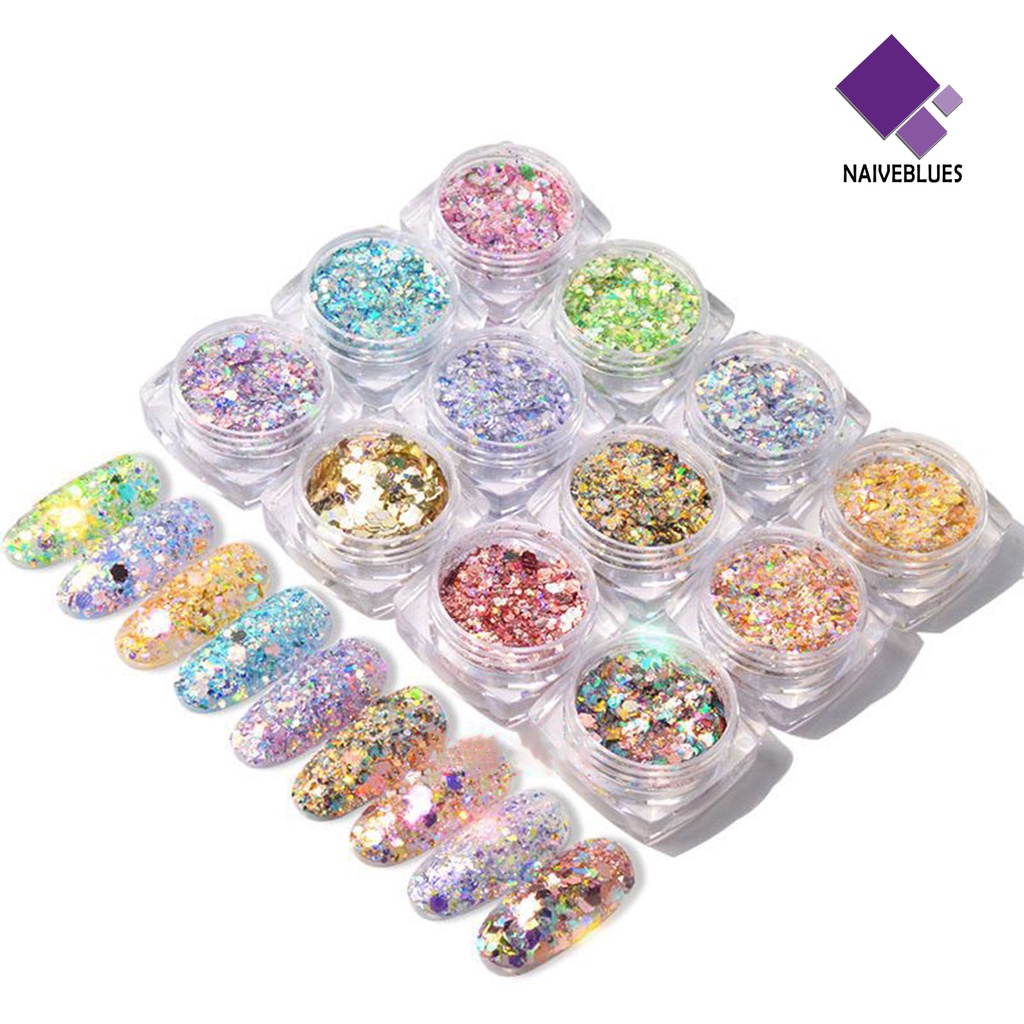 [naiveblues] 1toples Kuku Glitter Serpihan Hexagon Berbentuk Ultra-Tipis Warna Campur Sequin Art Dekorasi