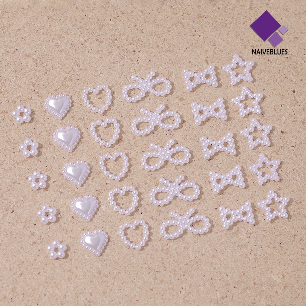 [naiveblues] 50pcs/set Nail Art Rhinestones Gaya Perancis Efek 3D Datar Kembali Bentuk Bunga Cinta