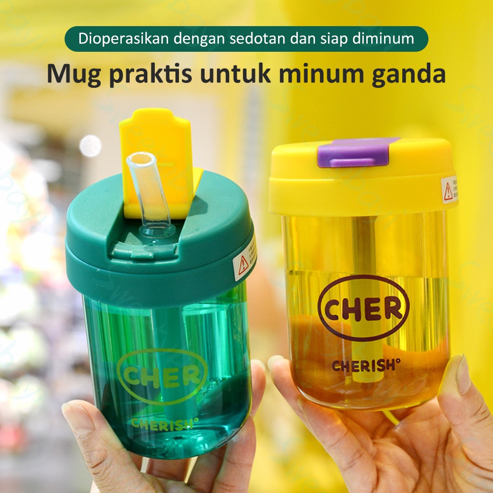 SweetyBayi Botol minum sedotan 300ml Botol minum cher portable anti bocor Botol minum air