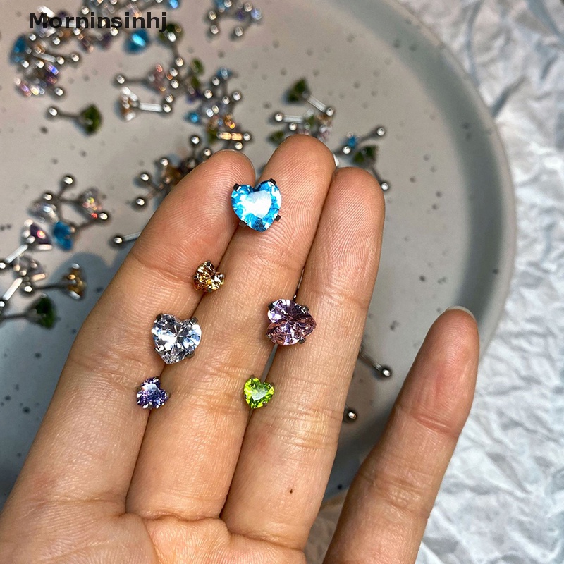 Mornin 1Pcs 5/8mm Fashion Jantung Zirkon Telinga Studs Earrings Untuk Wanita Tulang Rawan Helix Telinga Tulang Kuku Manis Keren Hadiah Perhiasan Telinga id