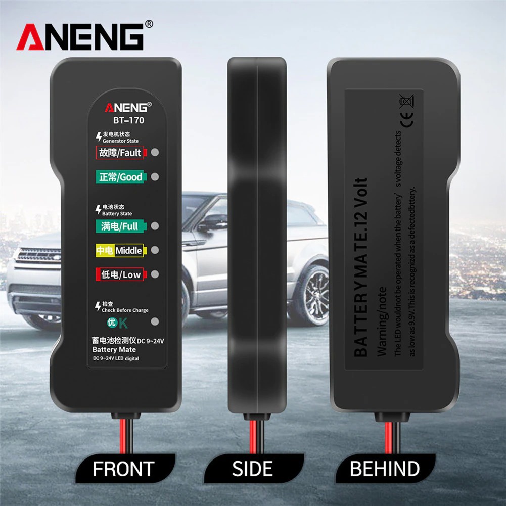ANENG Tester Accu Car Battery Detector 12V Analyzer Fault - BT-170 - Black