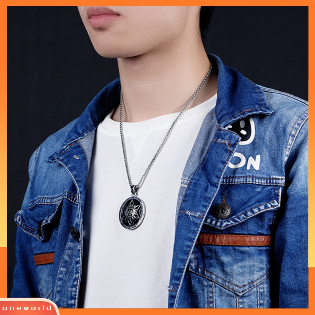 [EONE] Unisex Kalung Panjang Hip Hop Hias Pesona All-match Perhiasan Hadiah Baja Titanium Pria Wanita Daun Maple Hexagram Kompas Liontin Kalung Sweater Rantai Untuk Pakaian Sehari-Hari