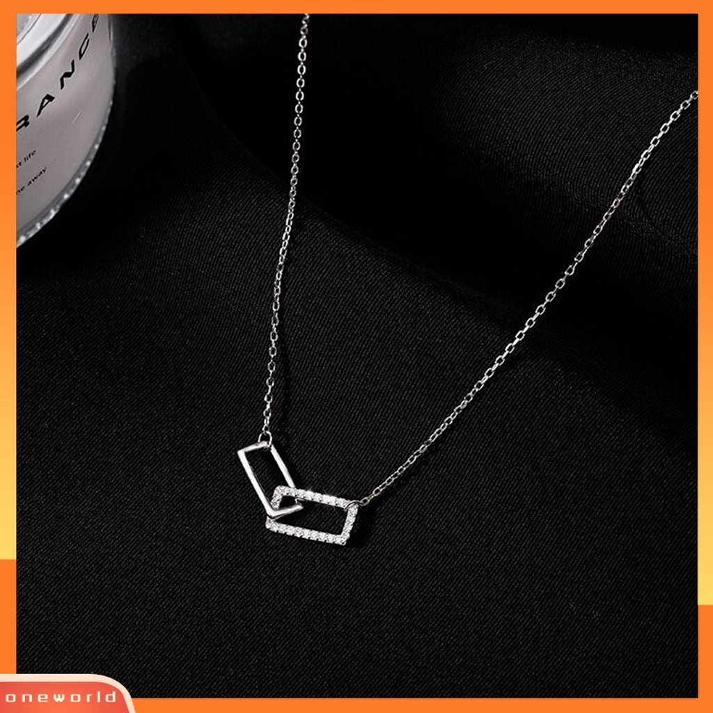 [EONE] Wanita Kalung Geometris Berlian Imitasi Mengkilap Hias Adjustable Extension Rantai Hias Hadiah Double Square Interlock Liontin Klavikula Rantai Perhiasan Untuk Pacaran