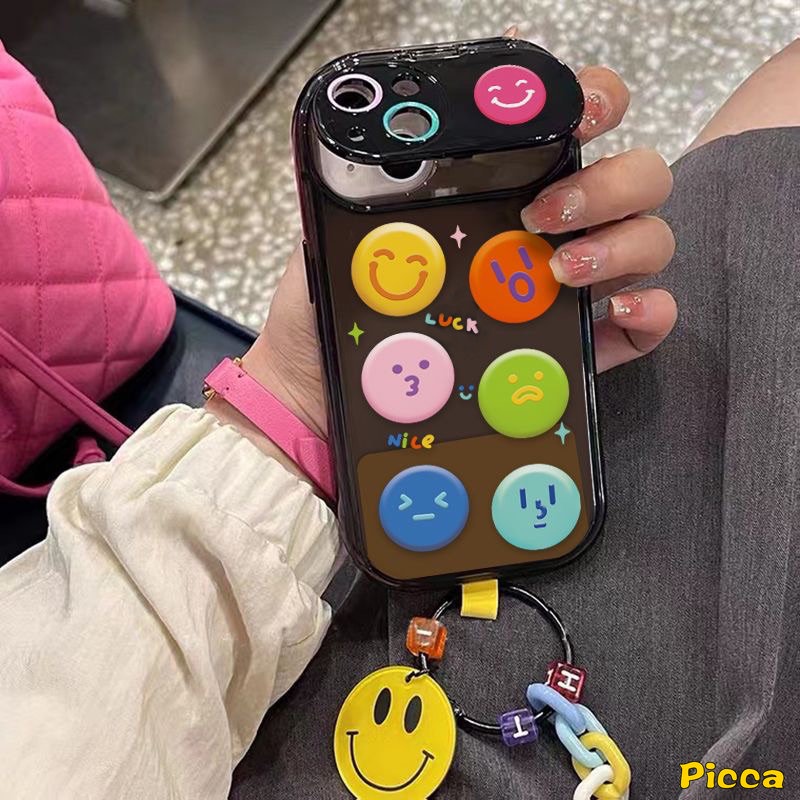 Case Gelang Smiley Lucu Untuk Vivo Y12 Y20 Y11 Y12i Y91C Y11s Y20s G Y17 Y15 Y1S Y20i Y12s Y20A Y20G Y12A Y30G Kreatif Flip Make Up Cermin Kartun Smile Hitam Lembut Penutup Belakang