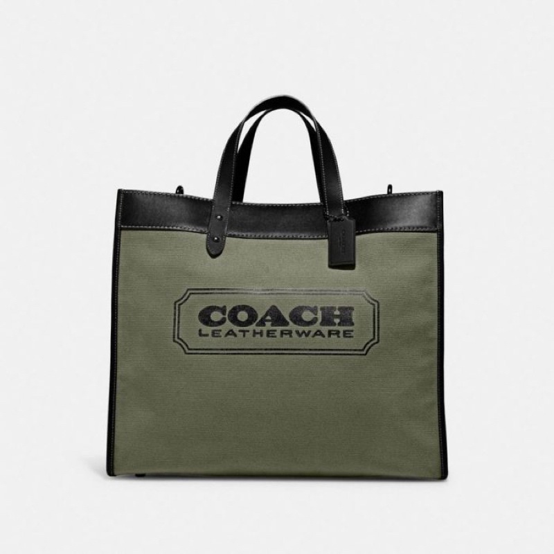 Coach Field Tote 40 In Organic Cotton Canvas With Coach Badge (CC 077) new arrival