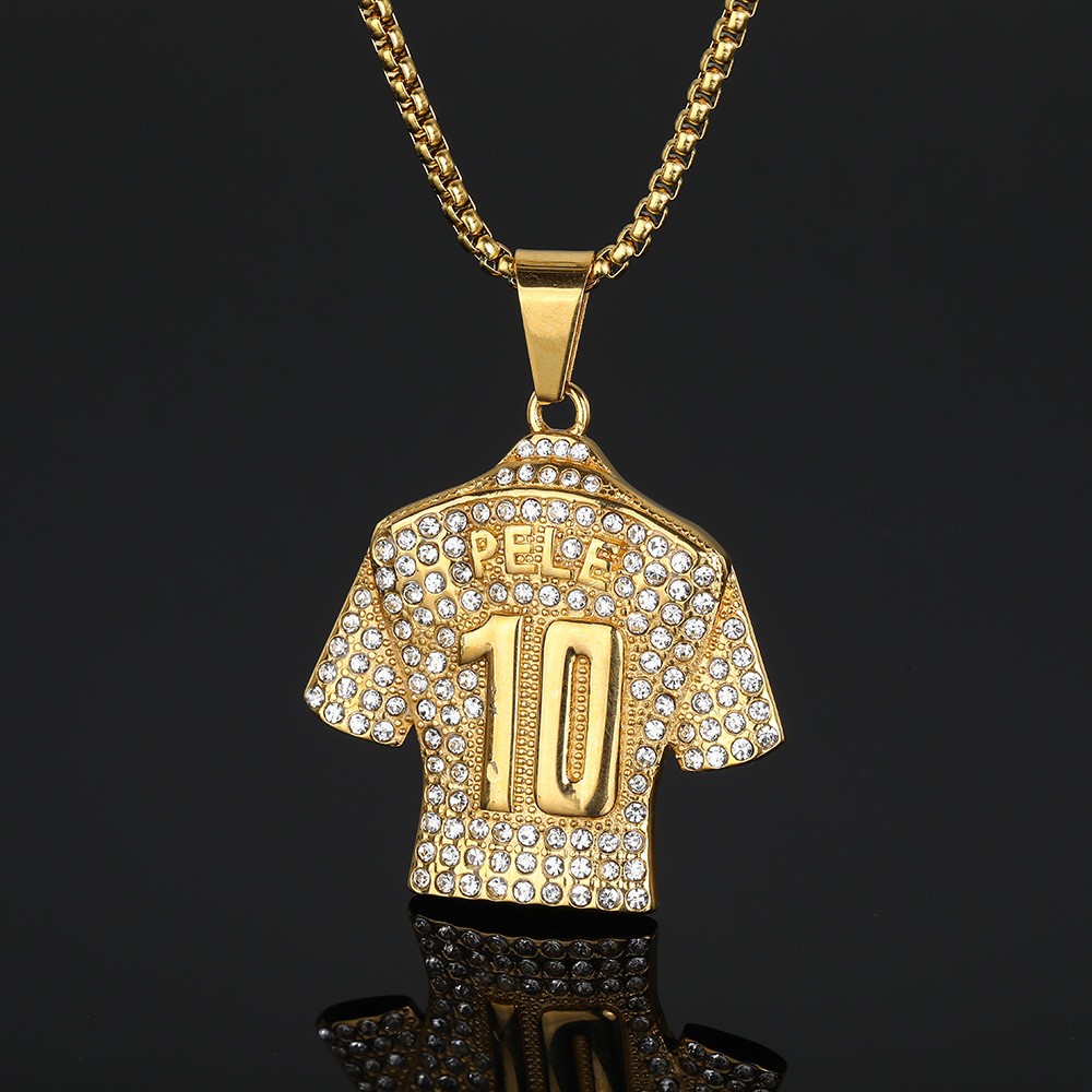 [X C Kalung] Generasi Terlaris Baru Ballon D'Or Pele No.10 Jersey Titanium Steel Lapis Emas Kalung Liontin Pria