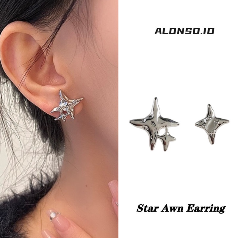 Anting Awn Bintang Mata Kucing Asimetris Cahaya Mewah Sederhana Fashion Temperamen Aksesoris Telinga