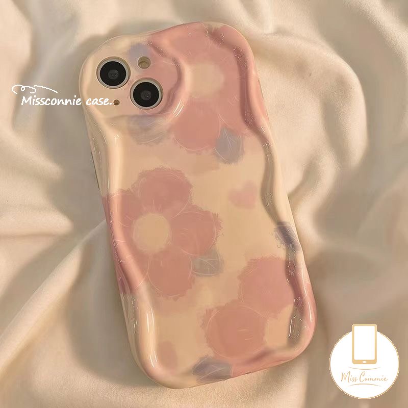 Casing Untuk Realme C55 C25 C25Y C53 C33 C20A 5 6 5S 5i 7i C11 C35 C21Y C25s C15 C3 C20 C30 C21 C31 C17 C11 2021 C12 Ins Tinta Love Hati Bunga 3D Bergelombang Curved Edge Glossy Soft Case