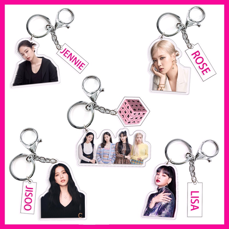 1pc Gantungan Kunci Akrilik Hitam-PINK Black PinkKey Ring Gantung JISOO JENNIE LISA ROSE