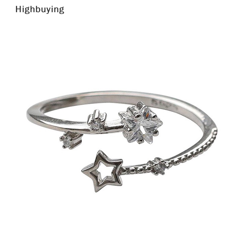 Hbid Shiny Star Zircon Cincin Wanita Terbuka Adjustable Berongga Bintang Cincin Fashion Serbaguna Pernikahan Perhiasan Pengantin Glory