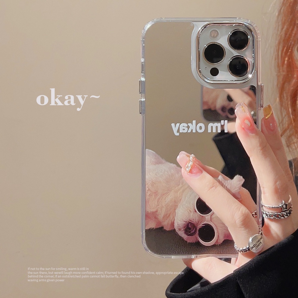 IPHONE I AM OKAY Lazy Laying Puppy Dog Dengan Kacamata Hitam Telepon Musim Panas Mirror Case Electroplated Camera Frame Cover Untuk Iphone11 12 13 14 PLUS PRO MAX