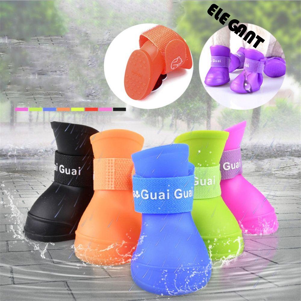 [Elegan] Sepatu Hujan Anjing 4pcs 7warna Untuk Empat Musim Anti Slip Hari Hujan Perlengkapan Hewan Peliharaan