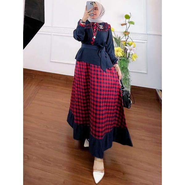 GAMIS STORE - Nila Set 2in1 l Setelan Shakila Polos Mix Katun Kotak Import Fit S-XL | Baju One Set Atasan + Rok Remaja Wanita Muslim Kekinian