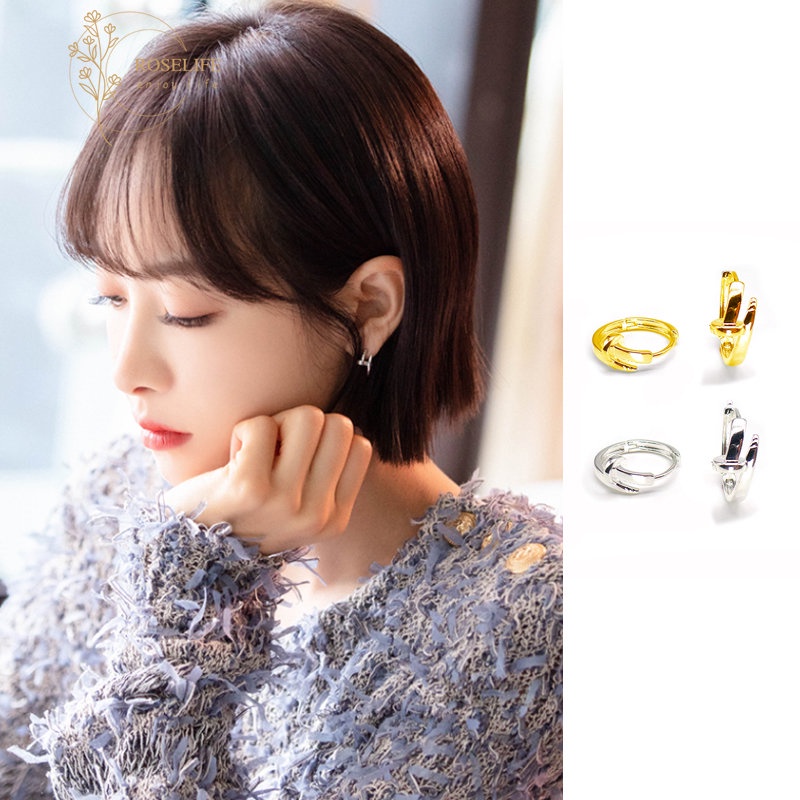 Roselife Trendi S925 Perak Kuku Lingkaran Hoop Anting-Anting Untuk Wanita Pria Unisex Fashion Geometris Bulat Anting-Anting Hypoallergenic Telinga Perhiasan Hadiah