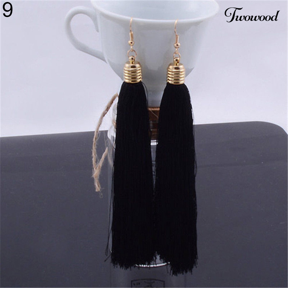 Twowood Bohemian Hook Earring Wanita Vintage Panjang Rumbai Fringe Boho Anting Menjuntai