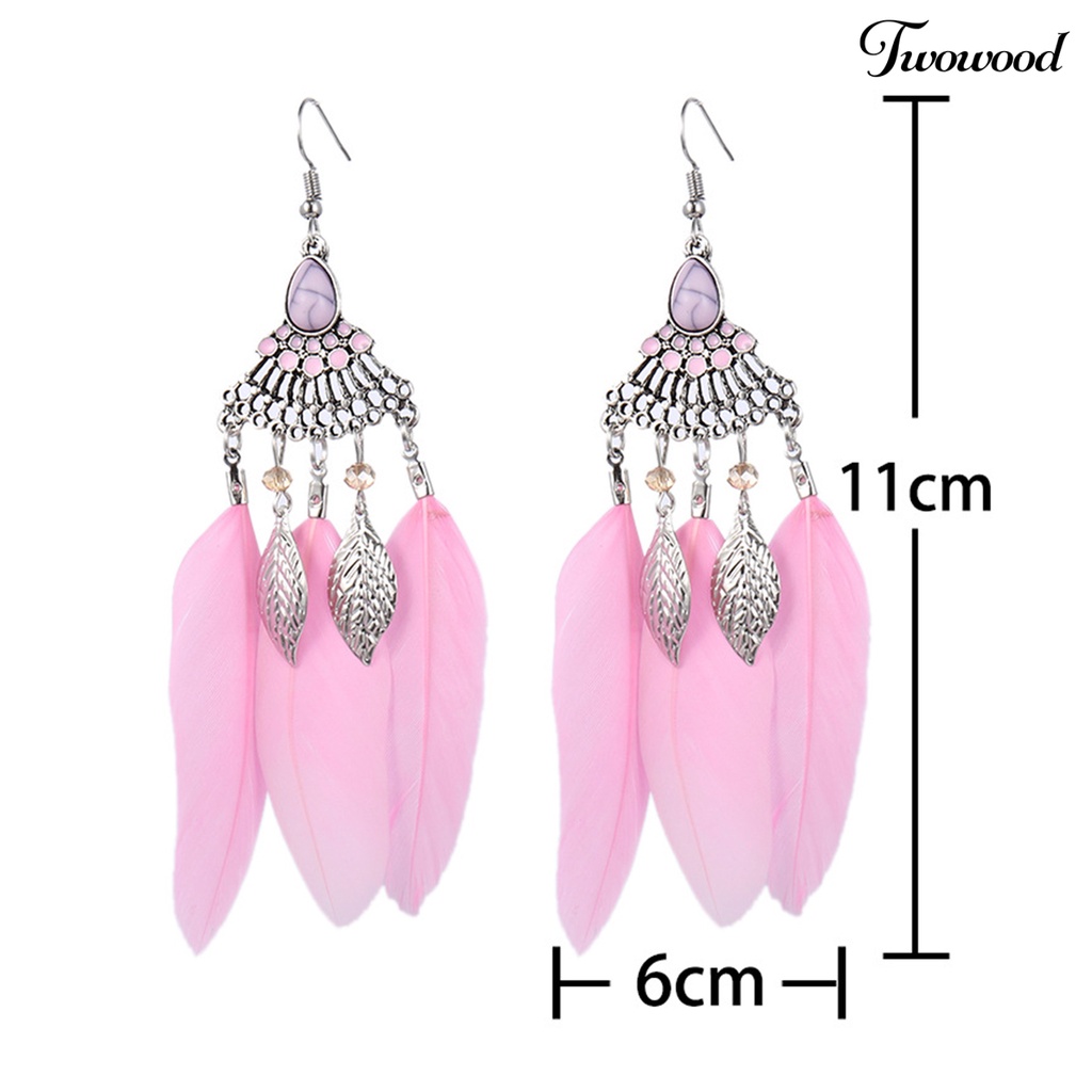 Twowood 1pasang Lady Earrings Bulu Sintetis Bohemia Kreatif Jumbai Menjuntai Anting Prom Jewelry