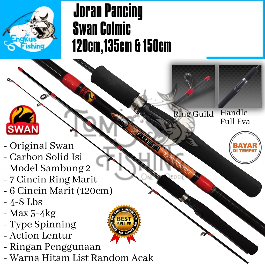 Joran Pancing Swan Colmic 120cm - 150cm (4-8lbs) Carbon Solid Murah - Engkus Fishing