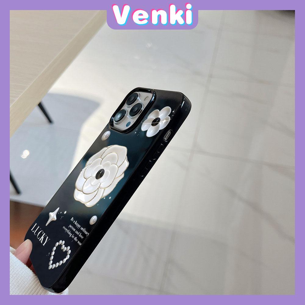 VENKI - For iPhone 11 iPhone Case Black Glossy TPU Soft Case Shockproof Protection Camera White Flowers Compatible with iPhone 14 13 Pro max 12 Pro Max xr xs max 7Plus 8Plus