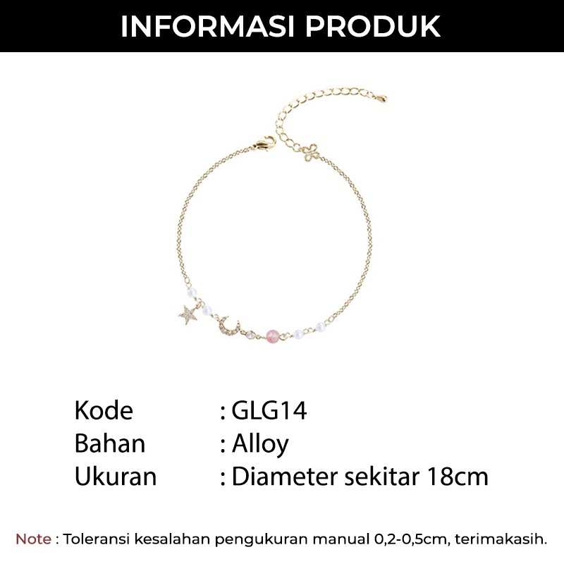 Gelang Wanita Korea Bangle Model Rantai Aksen Bintang Bulan Sabit Fashion Aksesoris Perhiasan Perempuan GLG14