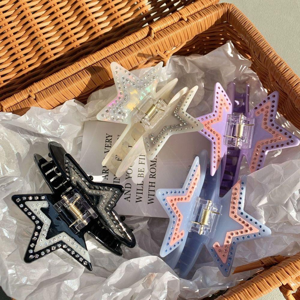 Agustina Bintang Asetat Rambut Cakar Elegan Bergaya Y2k Gaya Gadis Jepit Rambut Fashion Hiasan Kepala Ponytail Holder Zirkon Korea Hair Clips