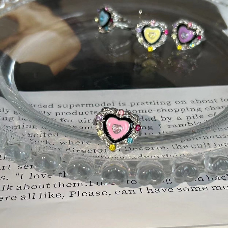 Aksesoris Cincin Cinta Anyaman Berlian Warna Temperamen Kepribadian Harajuku