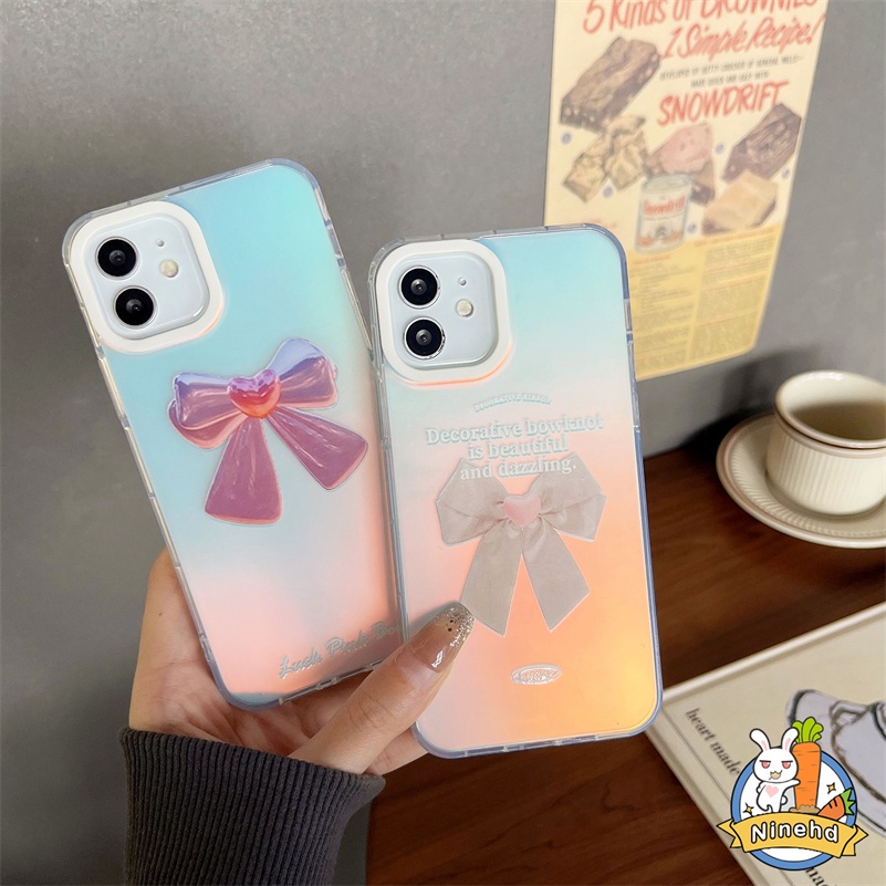 IPHONE Casing Kompatibel Untuk Iphone14 13 12 11 Pro Max X Xr Xs Max8 7 6 Plus SE 2020 Ins Gradien Laser Ikatan Simpul Transparan Casing Ponsel Lapisan Ganda Dicetak Shockproof Silikon Hard Case