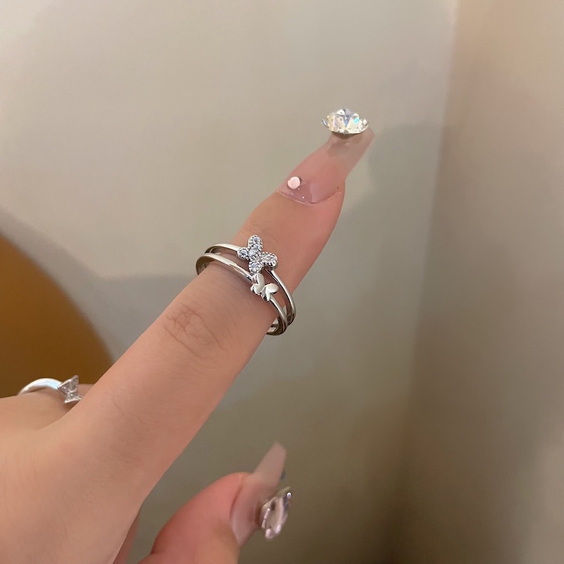 Cincin Terbuka Kupu-Kupu Bahan Alloy Zircon Korea Untuk Wanita