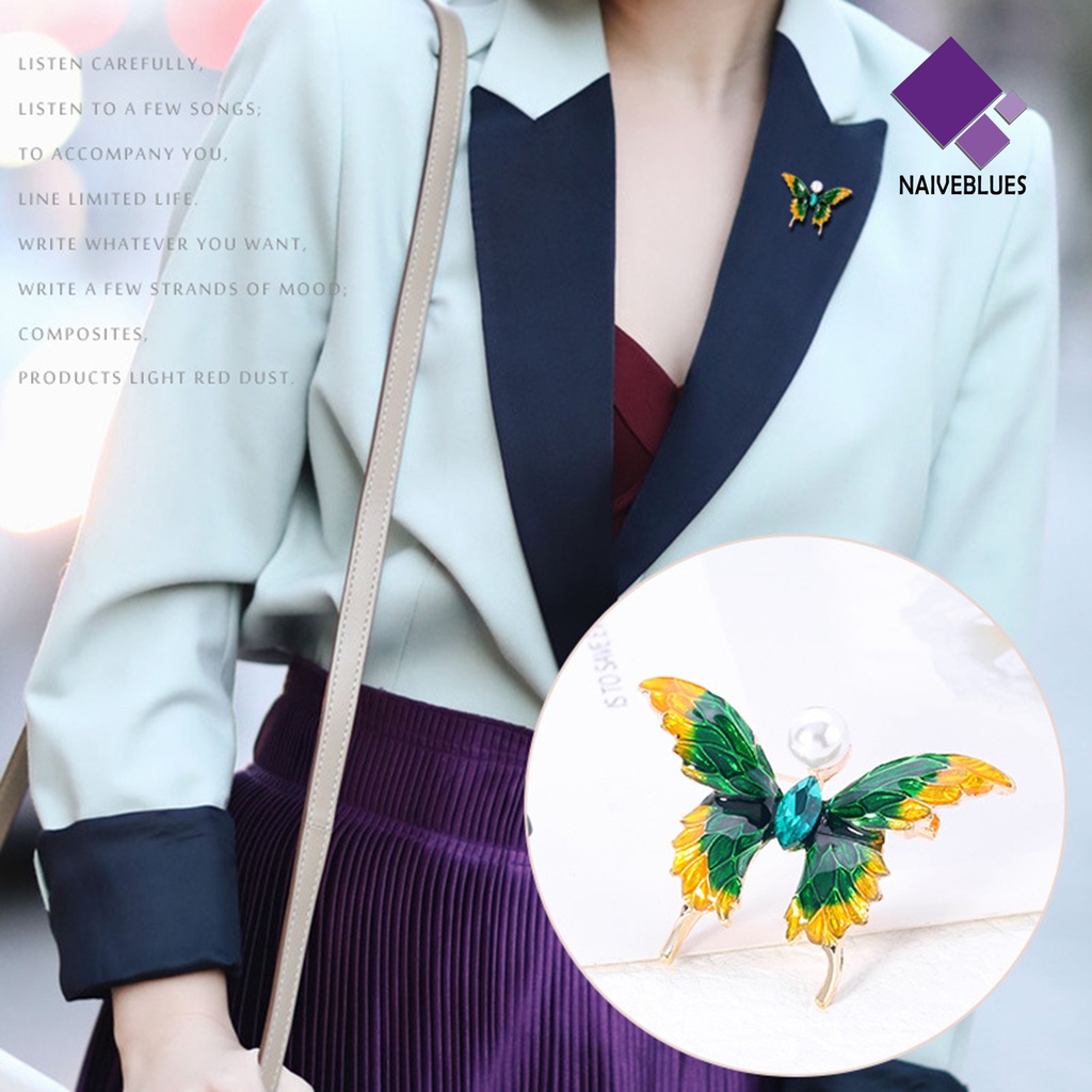 &lt; Naiveblues &gt; Bros Pin Bright Luster Fashion Penampilan Faux Butterfly Shape Pakaian Bros Hadiah Untuk