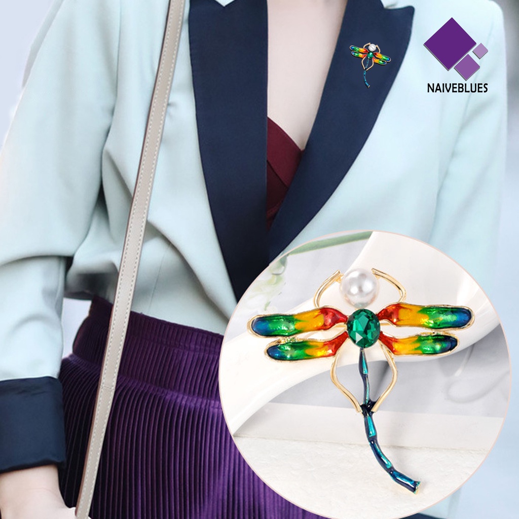 &lt; Naiveblues &gt; Bros Pin Capung Warna-Warni Lucu Menetes Minyak Mutiara Kerah Pakaian Dekor