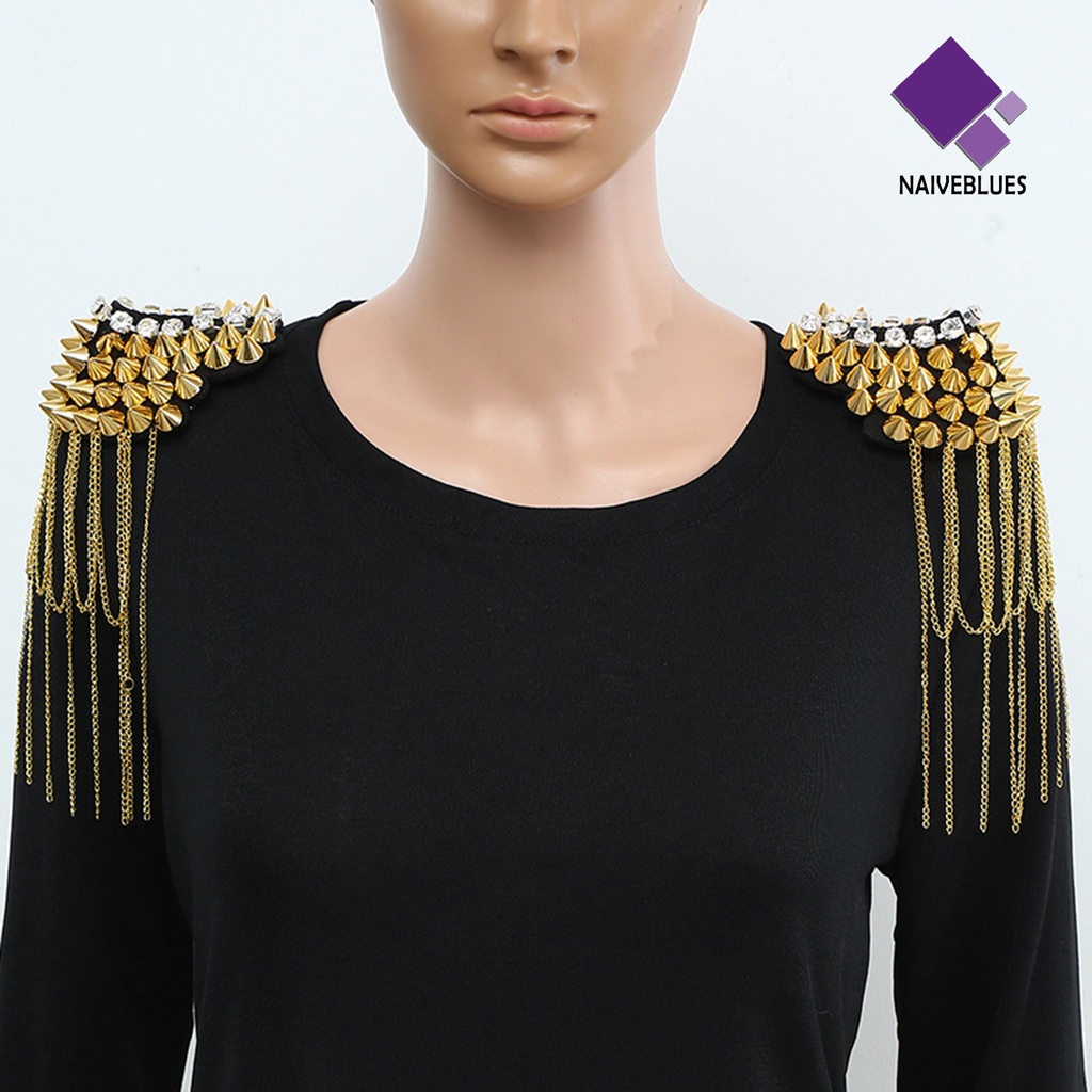 &lt; Naiveblues &gt; Rumbai Epaulet Rumbai Rantai Berlian Imitasi Aksesoris Pakaian Menawan Hias Temperamen Bahu Epaulette Wanita