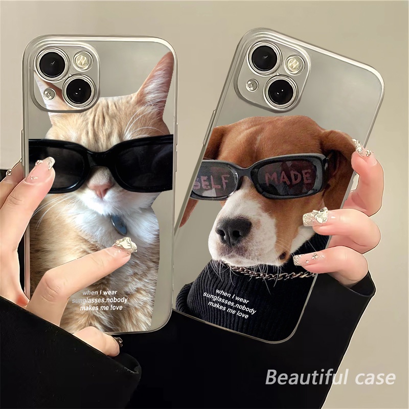 IPHONE Soft Electroplate Phone Case Kompatibel Untuk Iphone11 14 13 12 Pro XS Max XR X8 7 6S Plus Kacamata Hitam Mini Casing Kucing TPU Silikon Shockproof Cover