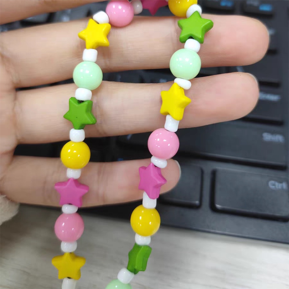 Rantai Telepon Akrilik Bintang Warna-Warni Permen DIY Phone Case Strap Tas Aksesoris Tali Kunci
