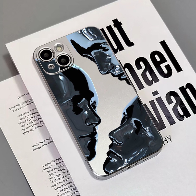 Peradaban Gestures Electroplate Phone Case Kompatibel Untuk IPhone Casing11 14 13 12 Pro Max XS XR X8+7 6S Plus Mini Lembut TPU Silikon Shockproof Cover