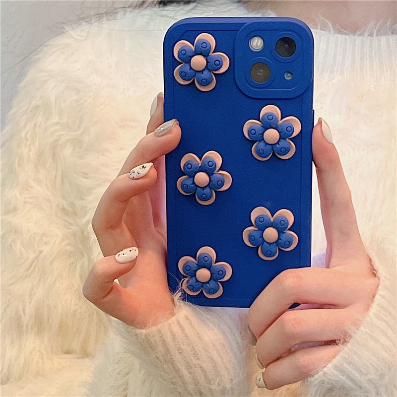 IPHONE Klein Casing Ponsel Desain Boneka Lima Bunga Biru 3D Kompatibel Dengan Iphone12 13 14 11 Pro Max X Xs Max Xr vvplk