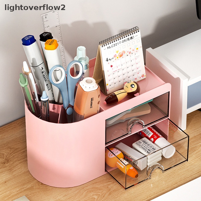 [lightoverflow2] Tempat Pulpen Dengan Laci Desktop Organizer Kotak Penyimpanan Alat Tulis [ID]