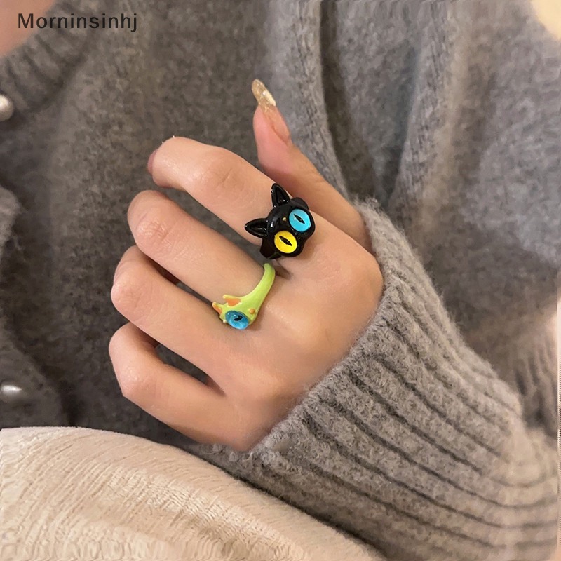 Mornin Lucu Hijau Monster Cincin Wanita Fashion Manis Dua Warna Mata Kucing Terbuka Pasangan Cincin Pernikahan Jari Aksesoris Perhiasan Hadiah id